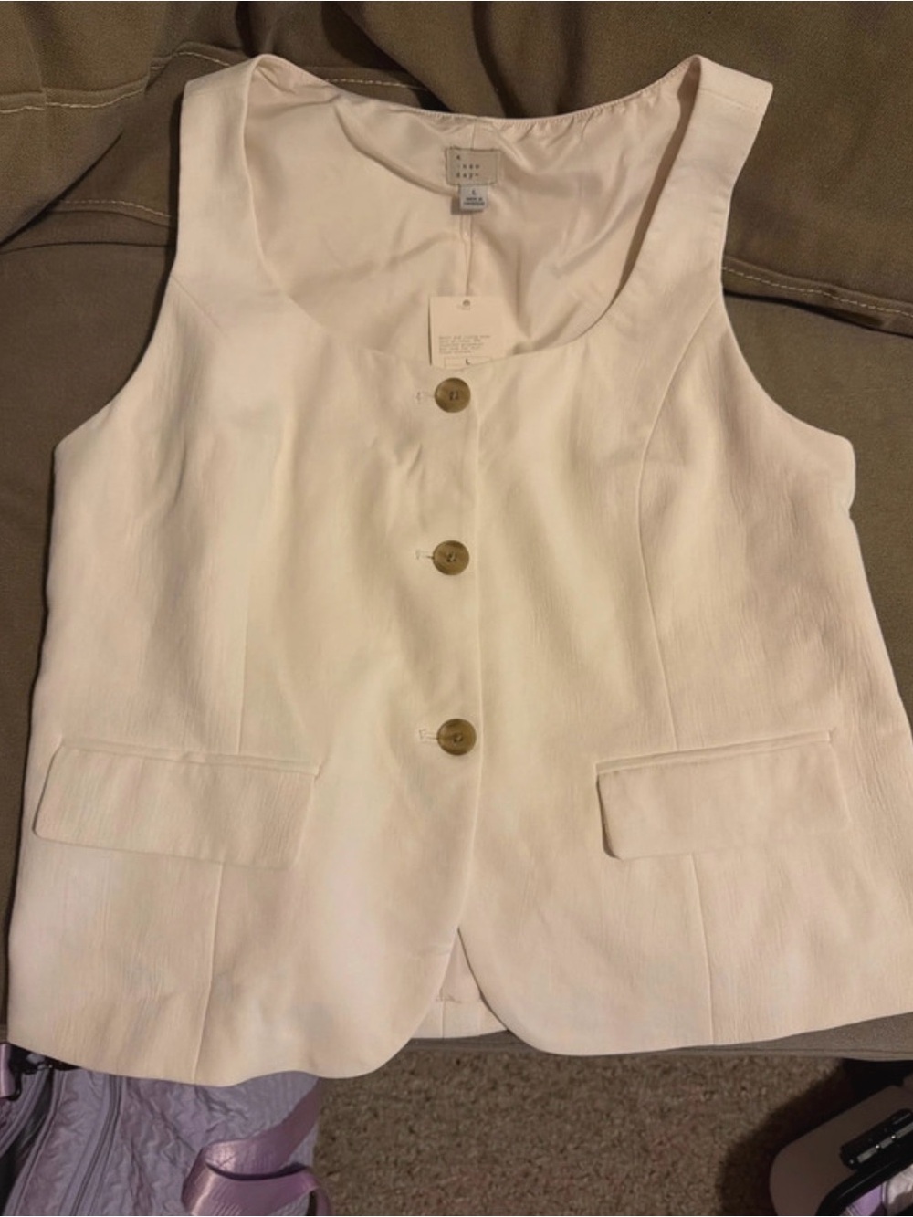 a new day Cream Button-Front Sleeveless Vest
